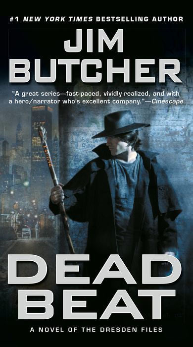 Book cover of 'Dead Beat' by Jim Butcher featuring a character holding a rifle in a dark, urban setting.