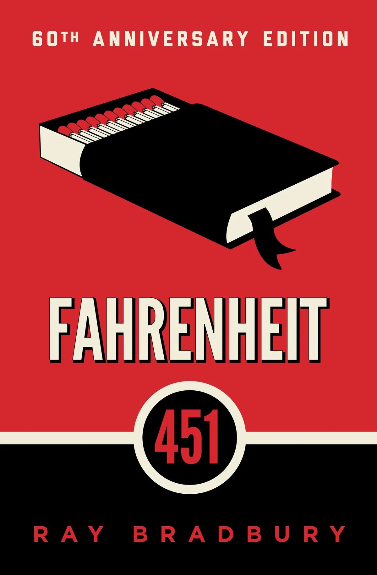Book cover of 'Fahrenheit 451' with a red, black, and white design