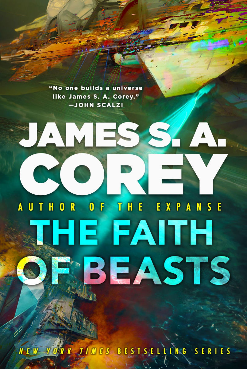 Book cover of 'The Faith of Beasts' by James S.A. Corey with space-themed artwork.