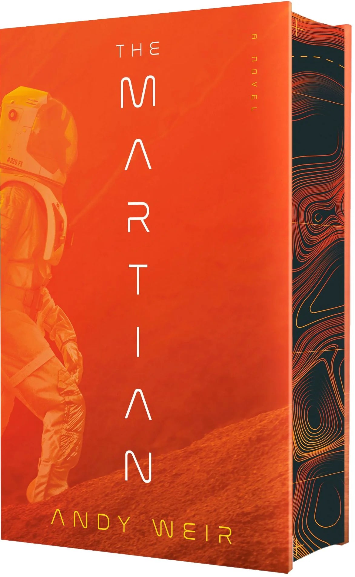 Book cover and decorative sprayed edges of 'The Martian' by Andy Weir.