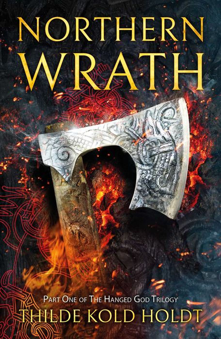 Book cover of 'Northern Wrath' with a Viking axe and flames