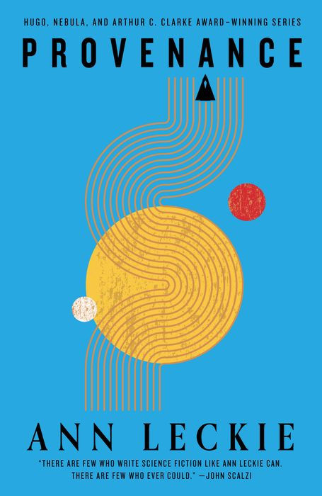 Book cover of 'Provenance' by Ann Leckie with abstract design on a blue background