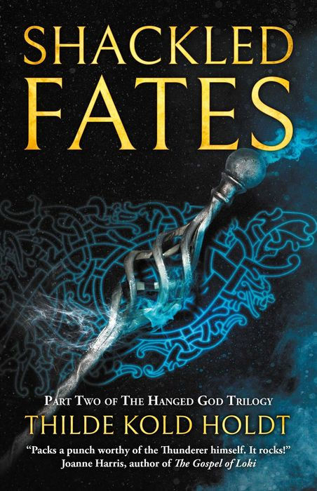 Book cover of 'Shackled Fates' with a blue and white staff and dark background