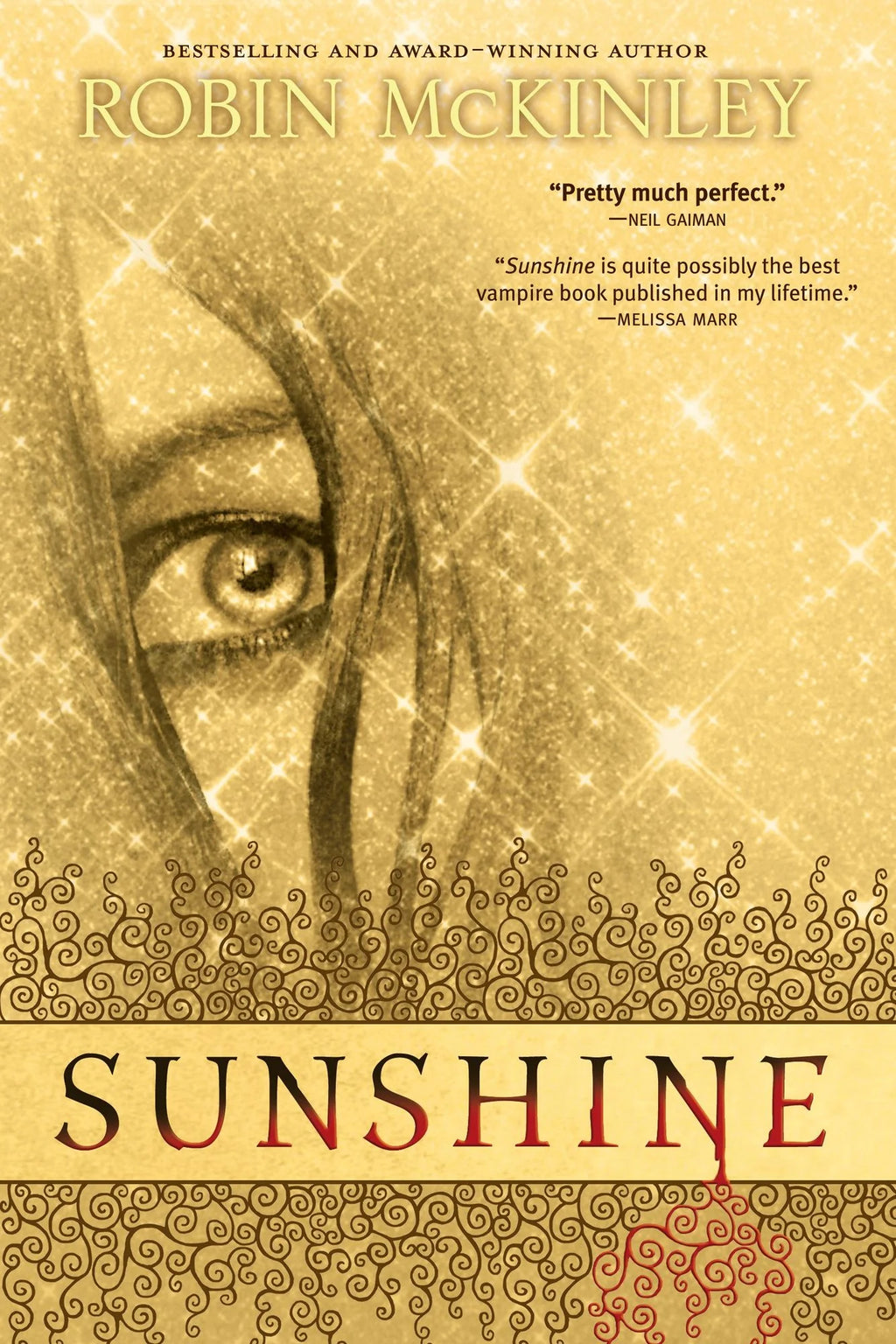 Book cover of 'Sunshine' by Robin McKinley with a gold and red design.