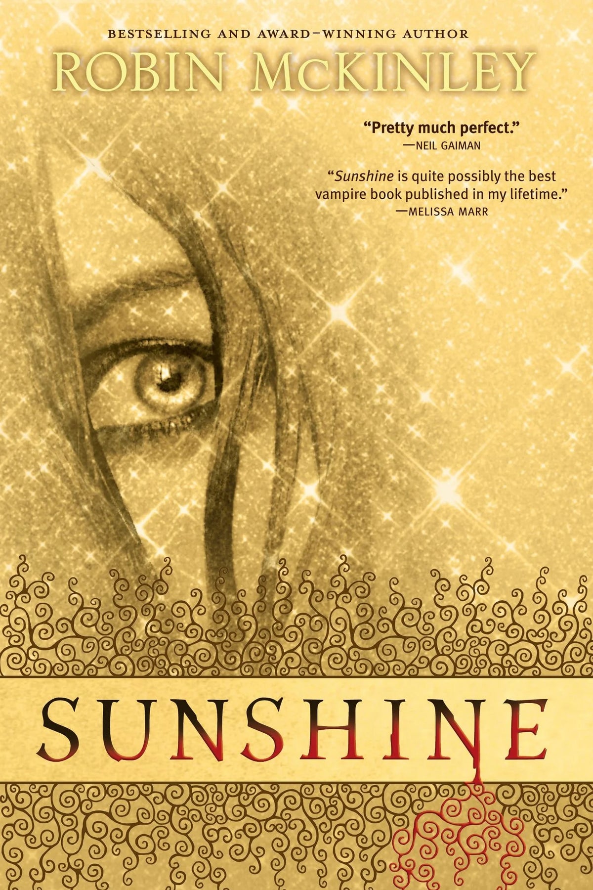Book cover of 'Sunshine' by Robin McKinley with a gold and red design.