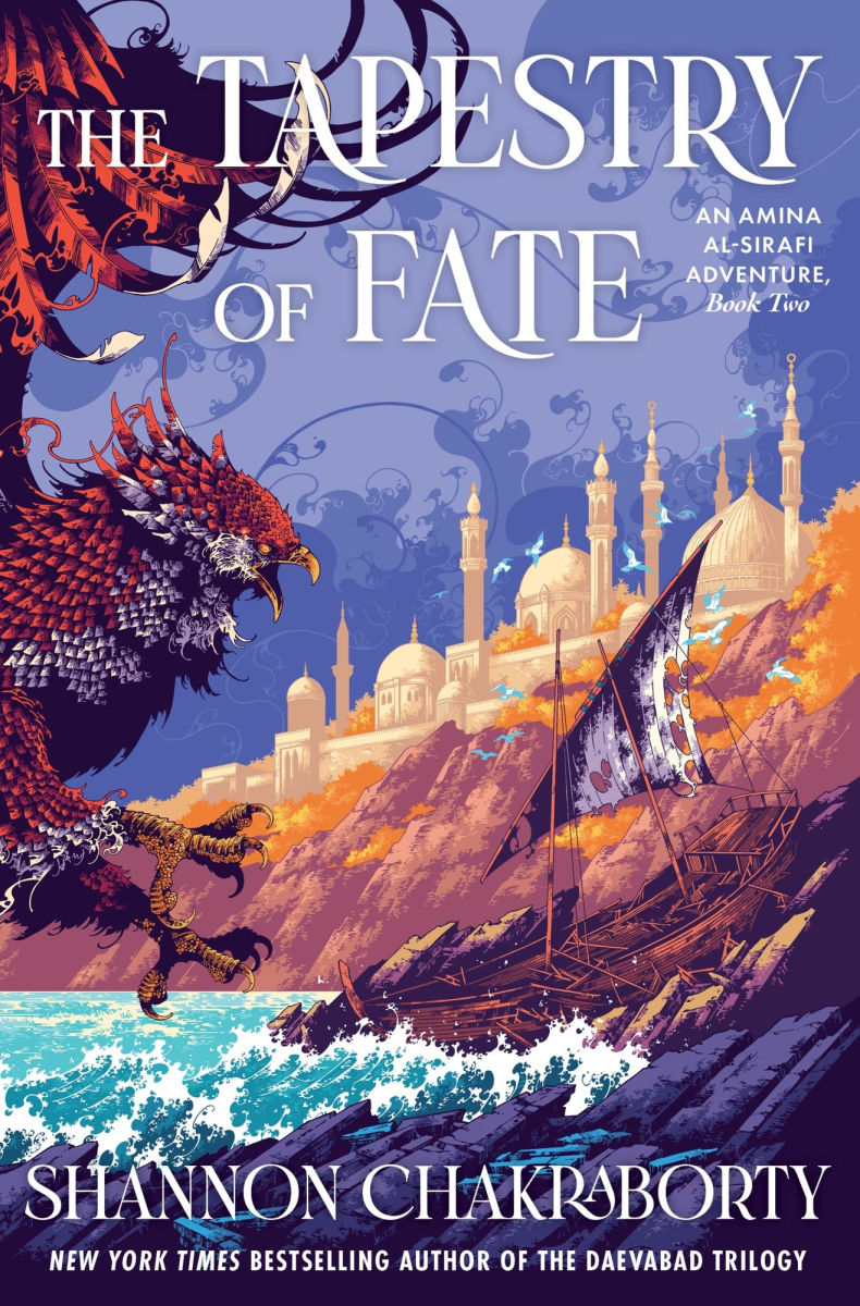 Book cover of 'The Tapestry of Fate' by Shannon Chakraborty with a dragon and cityscape illustration.