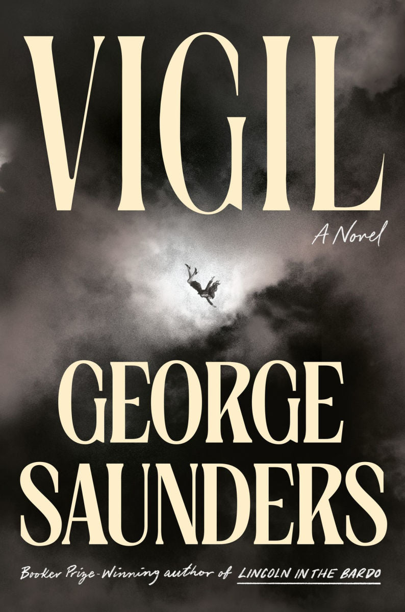 Book cover of 'Vigil' by George Saunders with a dark background and silhouette.